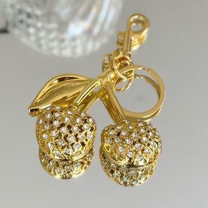 Gold Sparkle Cherry Bag Charm Keychain